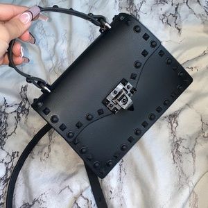 Black studded mini crossbody bag